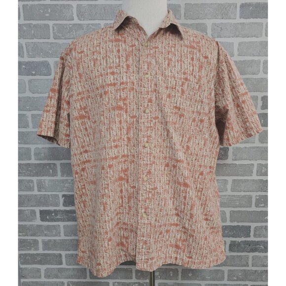 St. John's Bay Button Up Shirt Men's XL Rust Beige Geometric Vacation Beach Camp - Picture 1 of 8